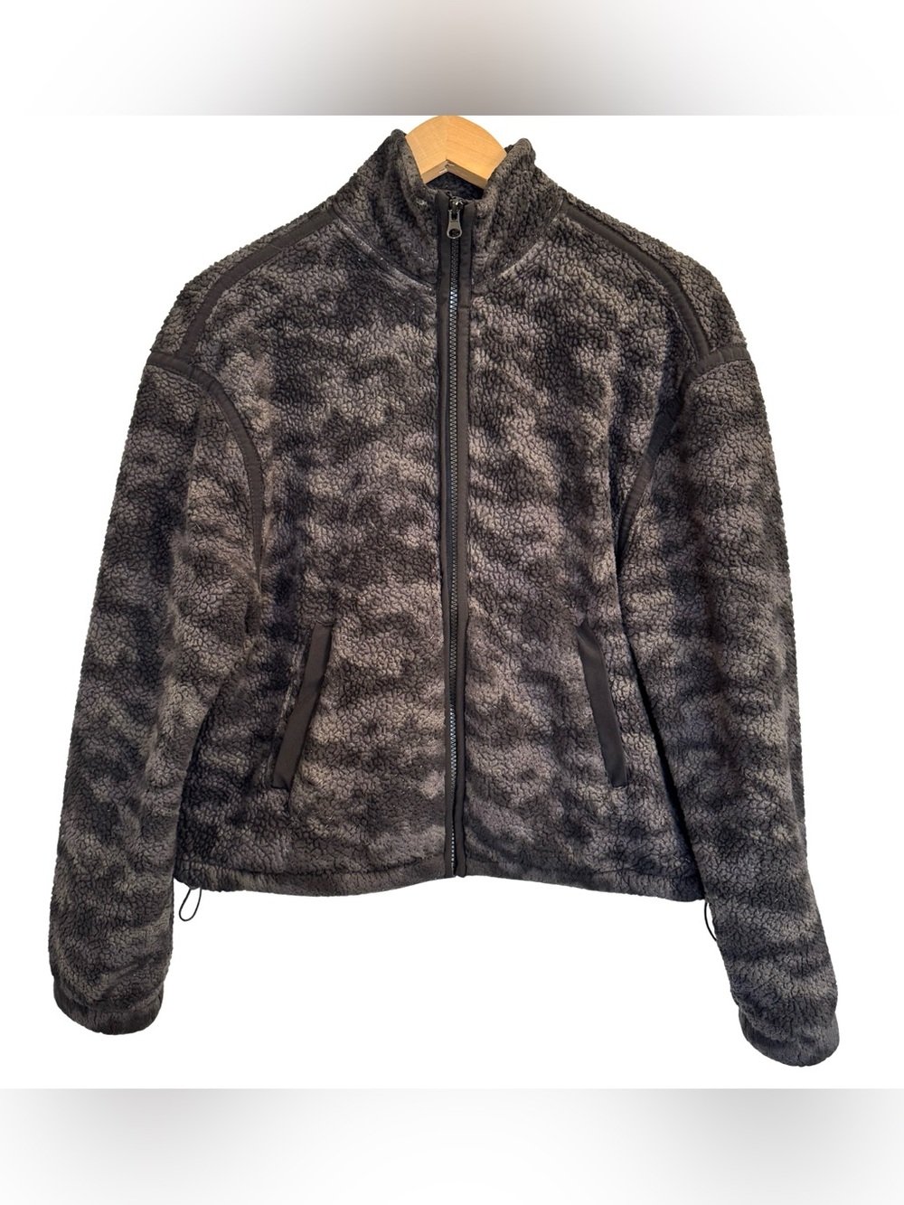 Adrienne Vittadini Sport Gray Camo Sherpa Fleece Zip Jacket Size Small